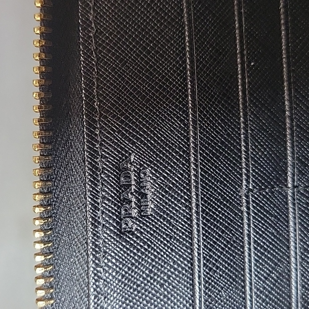 Prada Black Saffiano Textured Leather Zip Around Continental Long Wallet - Picture 12 of 12